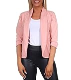 MEMZORO Kurze Damen Blazer sportlich Business Modern Freizeit Oberteil Elegant Revers Outfit (Größe S Rosa K. Taschen)