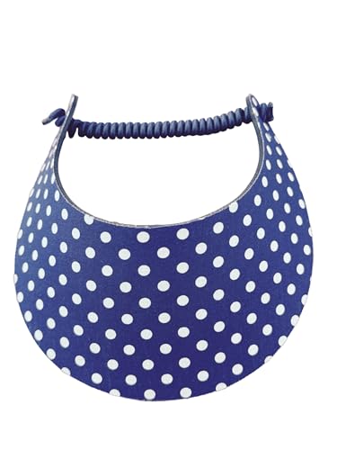 Pickleball - Fashion Fabric Foam Sun Visor for Women - The Sporty Look - Adjustable to Any Size Head - No Pressure & No Headache! | Navy w/White Dots