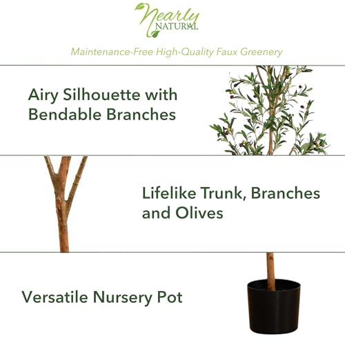 Nearly Natural Olive Tree - 3FT Tall Silk Faux Olive Tree for Home and Office Decor, Realistic Branches and Lifelike Fruits, Natural Wood Trunk, Potted by Nearly Natural - Image 6
