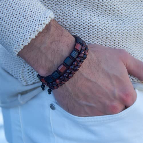 Gt Collection Men's Flat Bead Bracelet - Used For Its Grounding Effects – 100% Natural - Adjustable Gemstones Beaded Bracelet For Mens #TOP1