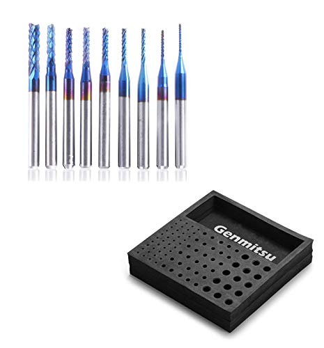 SainSmart Genmitsu 10Pcs Nano Blue Coat End Mill CNC Router Bits, 0.8-3mm, 1/8