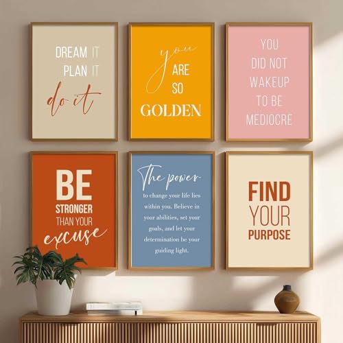 Image of kotart Engineered Wood - Quotes Frames for Wall Decor - Motivational Photo Frame for Wall Decoration - Quotes Wall Poster with Frame for Room and Office - Set of 6 Rectangular, Brown (Art 4, 19x25)
