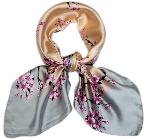 Cachecol de seda de 27,5 polegadas, quadrado, médio, de cetim, para mulher, para dormir à noite, Cinza