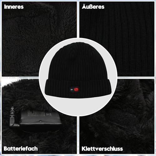 Miniatura 4 de Svpro Gorro Calentado Con Batería Recargable De 7,4 V, Batería De Polímero De Litio Que Dura Hasta 3-7 Horas, Gorro Eléctrico Calentable Para Mujeres Y Hombres, Negro, Diseño Unisex Adulto, Invierno