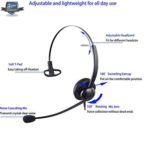 Jaracom Single Ear Call Center Corded Headset With Noise Cancelling Microphone, Rj9 Phone Headset Of Landline With Volume Control And Mic Mute For Telephone Counseling Service, Hospitals And Schools #TOP2