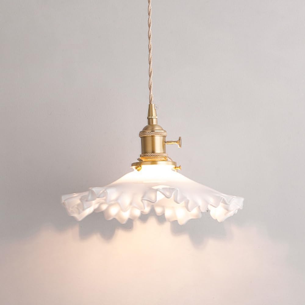 LYMSXAZOU Pendant Light Glass Hanging Light, E27 Drop Ceiling Fixture Lamp Farmhouse Kitchen Island Bedroom with White Flower Lampshade,Chandelier Lamps