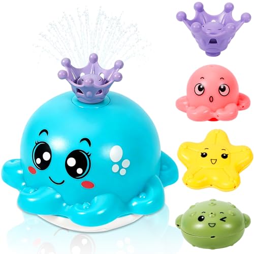 GMUFTIR Jouets de Bain Poulpe, Jeux de Bain pour Bebe avec 4 Têtes de Pulvérisation, Induction Automatique Arroseur Jeu de Bain, Jeu d'eau Poulpe de à Jet avec LED pour Bebe Enfant 1 2 3 Ans