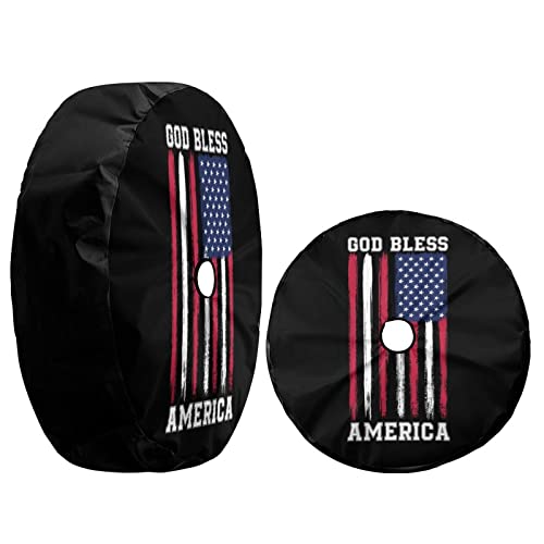 Image of Delerain Spare Tire Cover with Backup Camera Hole God Bless America Wheel Covers Waterproof Dust-Proof UV Sun Universal Fit for RV Trailer RV SUV Truck (17 Inch for Diameter 31 inch-33 inch)