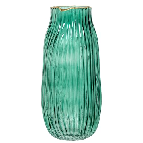 Vase de table en verre vert design centre de table salon doré 31cm - 2