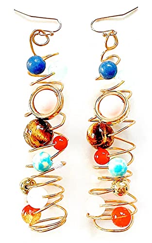 HMISRULE Handmade Galaxy Solar System Earrings Universe Galaxy Sun Moon Eight Planets Space Earrings Guardian Star Natural Stone Beads Dangle Drop Earring Jewelry for Woman (Gold)