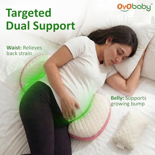 Image of OYO BABY Pregnancy Pillow H-Shape Adjustable Maternity Pillow | Velcro-Fit Belly & Back Support for Side Sleeping | Relieves Waist, Hip & Back Pain | Compact Pregnancy Support Pillow for Comfort- Pink