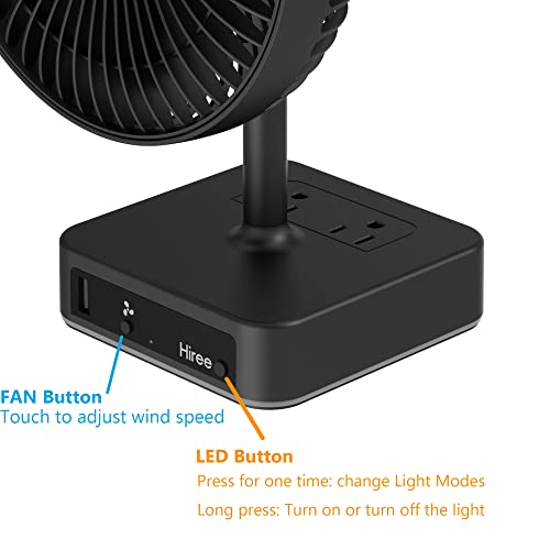 Hiree Desk Fan With Usb Charging Port, 2 Speeds 6.7 Inch Small Desktop Table Fan With 2 Ac Outlets And Led Lights, Strong Wind, Quiet Operation - Personal Fan For Home, Dorm Room, Office #TOP4
