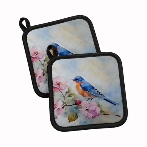 Caroline's Treasures Bluebird Pair of Pot Holders Kitchen Heat Resistant Pot Holders Sets Oven Hot Pads for Cooking Baking BBQ, 7 1/2 x 7 1/2