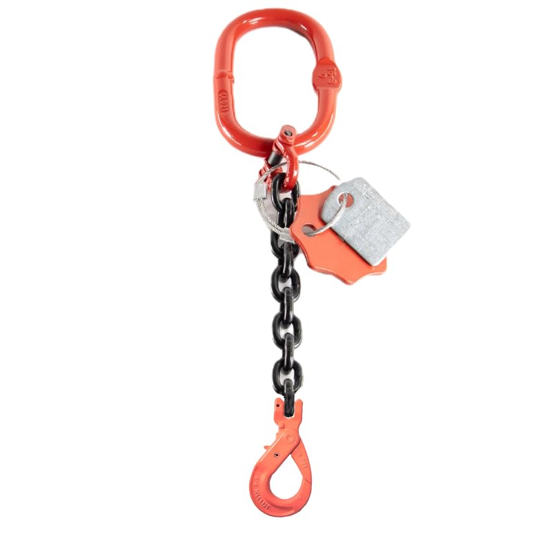 Kettengehänge 1-Strang 8mm x 1m mit Gabelkopfhaken Selbstschließend - Hochfest Anschlagkette - Krankette Verzinkte Robuste Ausführung - Kette Güteklasse 8 für Kräne