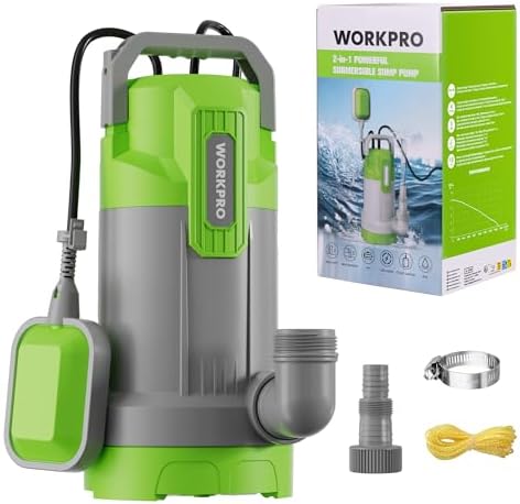 WORKPRO Schmutzwasserpumpe, 700W Tauchpumpe mit Fördermenge 17.000 l/h, Wasserpumpe mit Schwimmerschalter, Max. Förderhöhe 10 m, Max. Eintauchtiefe 7 m, Fremdkörper bis 30 mm, Auto
