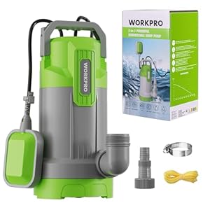 WORKPRO Schmutzwasserpumpe, 700W Tauchpumpe mit Fördermenge 17.000 l/h, Wasserpumpe mit Schwimmerschalter, Max. Förderhöhe 10 m, Max. Eintauchtiefe 7 m, Fremdkörper bis 30 mm, Auto und Manuell-Modus