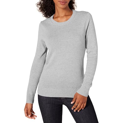 Amazon Essentials Womens Crewneck Sweater 100% Cotton Light Grey Heather X-Large Plus Size Available