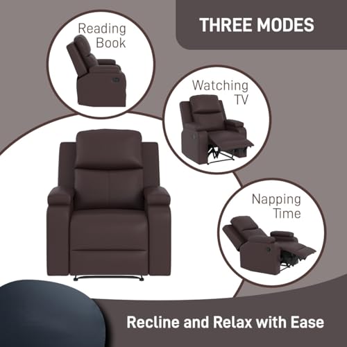 Image of Amazon Brand - Solimo Emerald | Single Seater Sofa Recliner | Manual Recliner (Leatherette Brown)