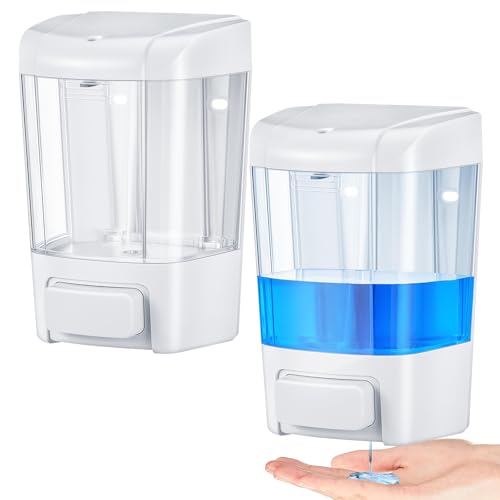 Image of Hushee 2 Pcs Commercial Soap Dispenser Hand Wall Mounted Bathroom 27oz /800ml Manual Soap Dispenser Liquid Containers with Pump White Shower Plastic Wash Wall Containers Shampoo Gel for Kitchen Hotel
