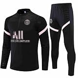 LOXCZI 2022-23 neu Pariser Fußball-Trainingsanzüge für Herren, Jacke T-Shirt Fußballverein Fußball-Trainingsanzug für Portugal,Frühlings- und Herbst-Langarm-Trainingsanzug für Erwachsene,Schwarz,M