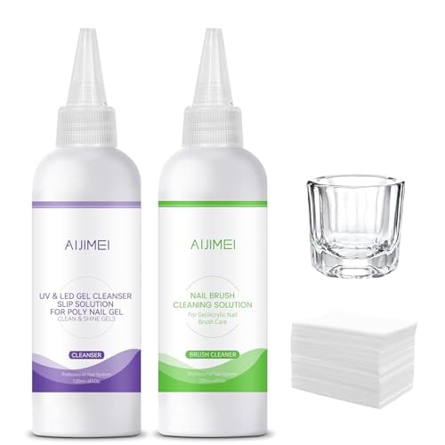 AIJIMEI Uv&Led Gel Cleanser Slip Solution for Poly Nail Gel 120ml & Nail Brush Cleaning Solution for Fast Cleaning Acrylic Nail Brush Cleaner Nail Art Paint Brushes Cleaner