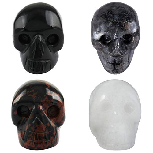 Rockcloud Healing Crystal Stone Human Reiki Skull Figurine Statue Sculptures Mixed Stone(Pack of 4) 1