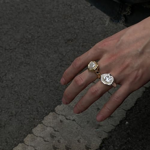 Baroque Pearl Ring for Women Gold Pearl Statement Ring Adjustable Open Pearl Finger Ring Chunky Irregular Pearl Rings Fashion Wedding Jewelry for Women3