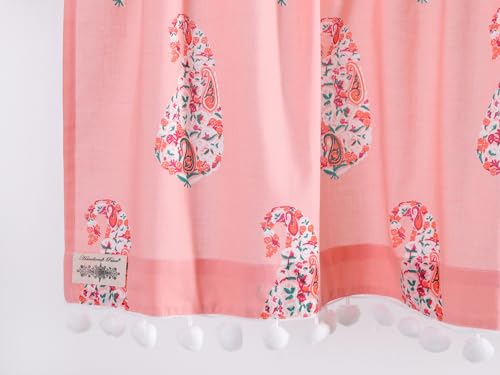 Image of Ravaiyaa - Attitude is everything Hand Printed Half Window Kitchen Curtain 100% Cotton Short Drapery Valance Curtain 40 inch X 18 inch Inch (Pink Paisley)