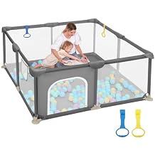 Dripex Baby Playpen, 47"x47" Play Pens for Babies and Toddlers, Safe Anti-Fall Play Yard with Gates, Baby Fence with Breathable Mesh, Indoor & Outdoor Kids Activity Center, Grey