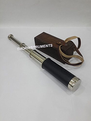Vintage Solid Pirate Telescope Black Leather Nautical Spyglass W/Leather Case Rustic Vintage Home Decor Gifts