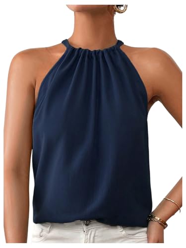 Women's Summer Halter Tops Tie Back Sleeveless Work Shirts Blouses for Women Casual Dressy