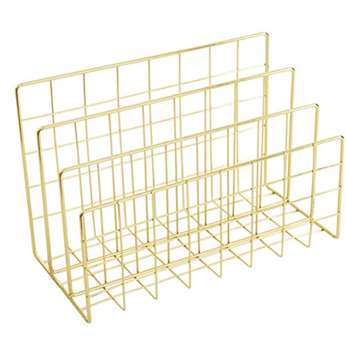 Yeglg Trieur de courrier de bureau, organiseur pour courriers, livres, fichiers, brochures, cartes postales (3 emplacements, doré) Cover