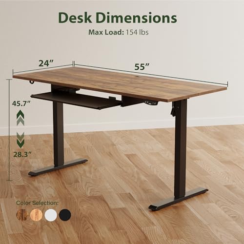 Image of Agilestic Height Adjustable Desk with Keyboard Tray, 55 x 24 Inches Electric Standing Desk with Memory Preset, Stand up Computer Table, Lightweight Board, Dark Brown