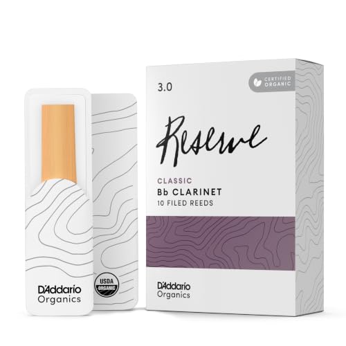 D'Addario Organic Reserve Classic Bb Clarinet Reeds - Reeds for Clarinet - Individually Sealed - 3.0 Strength, 10 Pack