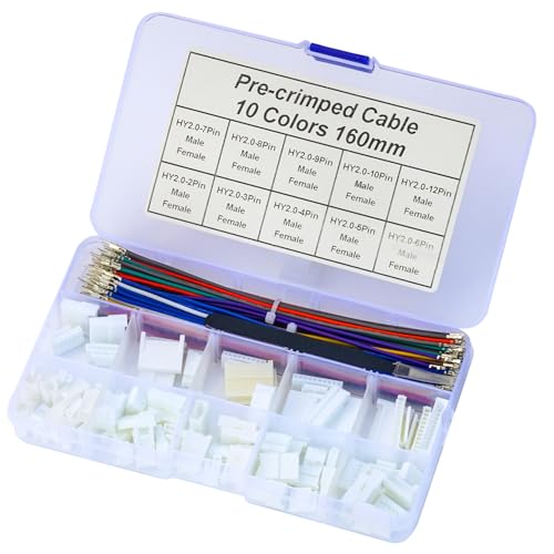 Image of Csldmcml JST‑HY 2.0 mm Pitch Connector Socket Header– 2/3/4/5/6/7/8/9/10/12 Pin Housings + 22 AWG Pre‑Crimped Extension Wires, Lockable HY 2.0 mm Connectors for DIY Electronics (CS-HY‑MF)