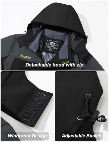 Image of MAGCOMSEN Men's Hooded Windproof Water Resistant Rain Jacket Windbreaker 5 Pockets for Hiking,Fishing,Runing