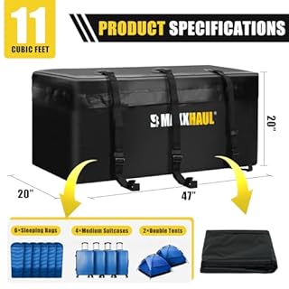 MaxxHaul 70209 Soft Shell Cargo Carrier Bag for Hitch Mount Cargo Rack - Heavy Duty and Water Resistant 47 inch 20 inch x 20 inch Black with Tie Down Straps