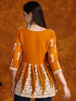 EthnicJunction Women Chikan Embroidery Short Kurti