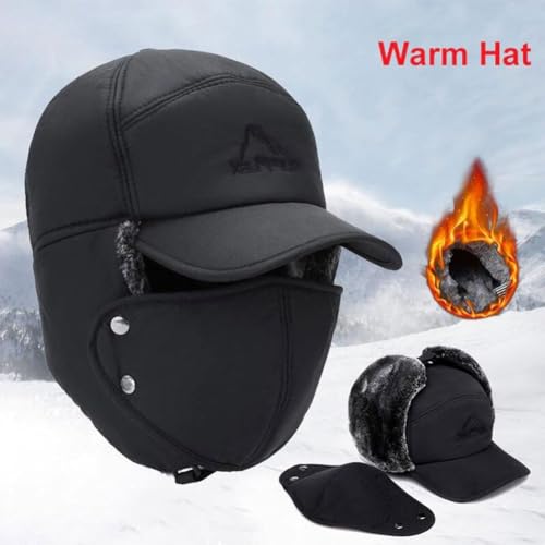 Unisex Windproof & Warm & Ear Protection & Face Protection Hat, Warm Windproof Headwear for Cold (Black)