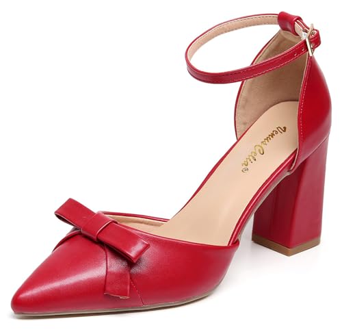 VenusCelia Women's Brightest Strap Pump Block Heel Shoe