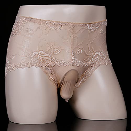 leesuo Men's Sexy Lace Panties Mesh See Through Sheer Low Rise Boxer Briefs Underwear with Sheath4