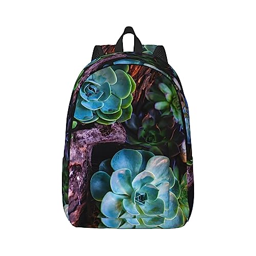 Sac à dos décontracté léger OUSIKA ordinateur portable imprimé plantes succulentes Noir M