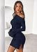 PRETTYGARDEN Long Sleeve Dress for Women Early Fall Fashion 2025 Cocktail Party Bodycon Off The Shoulder Mini Ruched Dresses(Navy Blue,Large)
