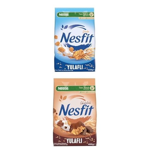 Nesfit Sade Tam Tahıl ve Pirinç Gevreği; 420 g & Nestlé Nesfit Çikolatalı Tam Buğday ve Pirinç Gevreği, 400 g