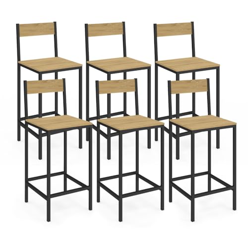 IDMarket - Lot de 6 tabourets de Bar Detroit avec Dossier Chaise de Cuisine Design Industriel