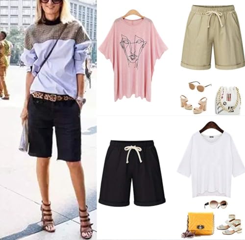 Xinyangni USXDWSHORTS2035BS7XL Women'S Casual Shorts Elastic Waist Drawstring Outdoor Cotton Comfy Bermuda Shorts Skyblue Us 2Xl thumb #5
