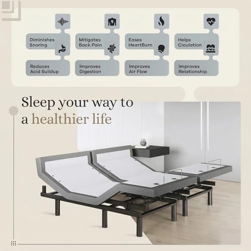 Image of Sven & Son Harmony Adjustable Bed Base, Head and Foot Lift, Massage, Under-Bed Lights, USB, Memory, Zero Gravity Smart Frame - King