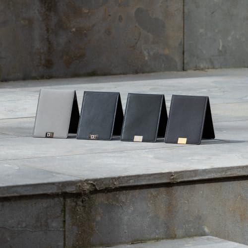 DUN Slim Minimalist Bifold Wallet with Coin Pocket, Luxury Genuine Leather, Holds up to 4 Cards & 10 Bills, Handmade in Europe - Black & Silver3