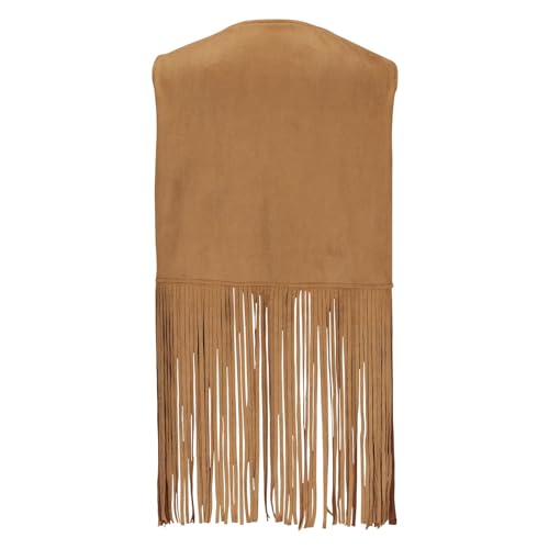 Chaleco hippie de mujer con flecos y borlas de ante sintético años 70 marrón talla L 3