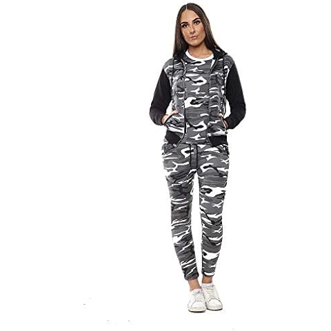 Ladies 3-Piece Army Tracksuit Camouflage Print Hoodie Long Sleeve top High Waist Trouser Gym Workout Set UK 8-30 (3-Pcs Tracksuit, 3XL) Cover